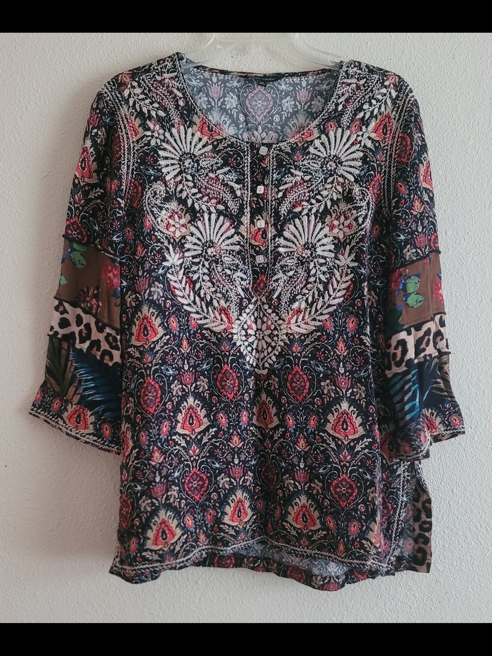 John Mark Black Floral & Paisley Mixed-Print Boho Top